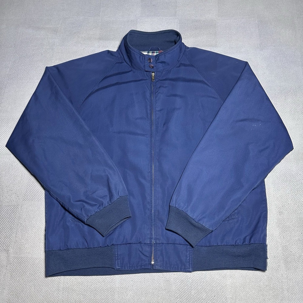 Vintage 80s 90s Eddie Bauer Harrington Bomber Jacket Mens Large Plaid Lined Navy